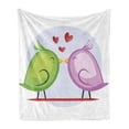 thumbnail image 1 of Kissing Soft Flannel Fleece Throw Blanket, Green and Mauve Birds Illustration Ahead of Circle Pattern on Plain Background, Cozy Plush for Indoor and Outdoor Use, 60" x 80", Multicolor, by Ambesonne, 1 of 6
