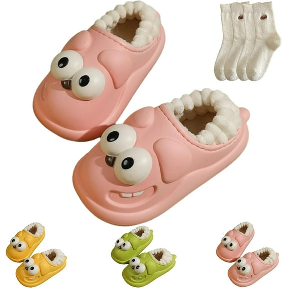 Kissing Solemate Slippers For Couples, 3D Big Eye Dog Funny Cartoon Package Head Warm Soft Lightweight Shoes