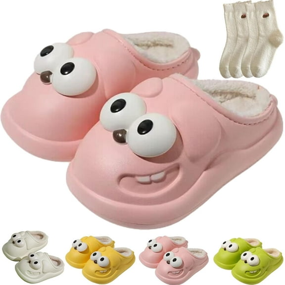 Kissing Solemate Slippers For Couples, 3D Big Eye Dog Funny Cartoon Package Head Warm Soft Lightweight Shoes