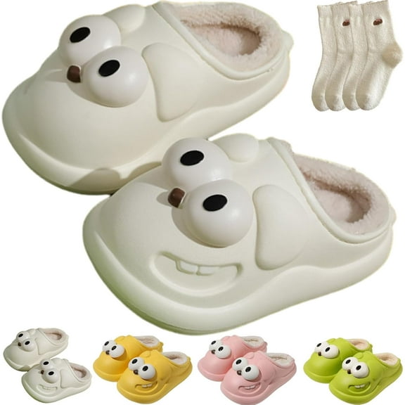 Kissing Solemate Slippers For Couples, 3D Big Eye Dog Funny Cartoon Package Head Warm Soft Lightweight Shoes