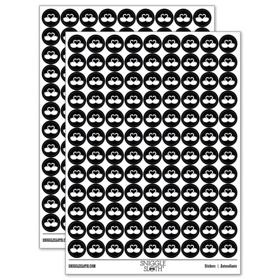 Kissing Swans Forming a Heart 200+ Round Stickers - Black - Matte Finish - 0.50" Size