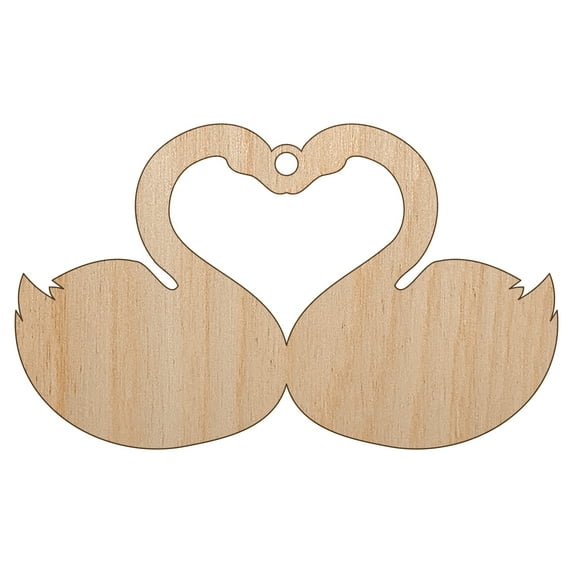 Kissing Swans Forming a Heart Wood Shape Unfinished Piece Cutout Craft DIY Projects - 4.70 Inch Size - 1/4 Inch Thick