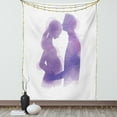 thumbnail image 1 of Kissing Tapestry, Watercolor Painted Husband Caressing His Pregnant Wife Shadowed Silhouettes, Wall Hanging for Bedroom Living Room Dorm Decor, 40W X 60L Inches, Lavender and White, by Ambesonne, 1 of 5