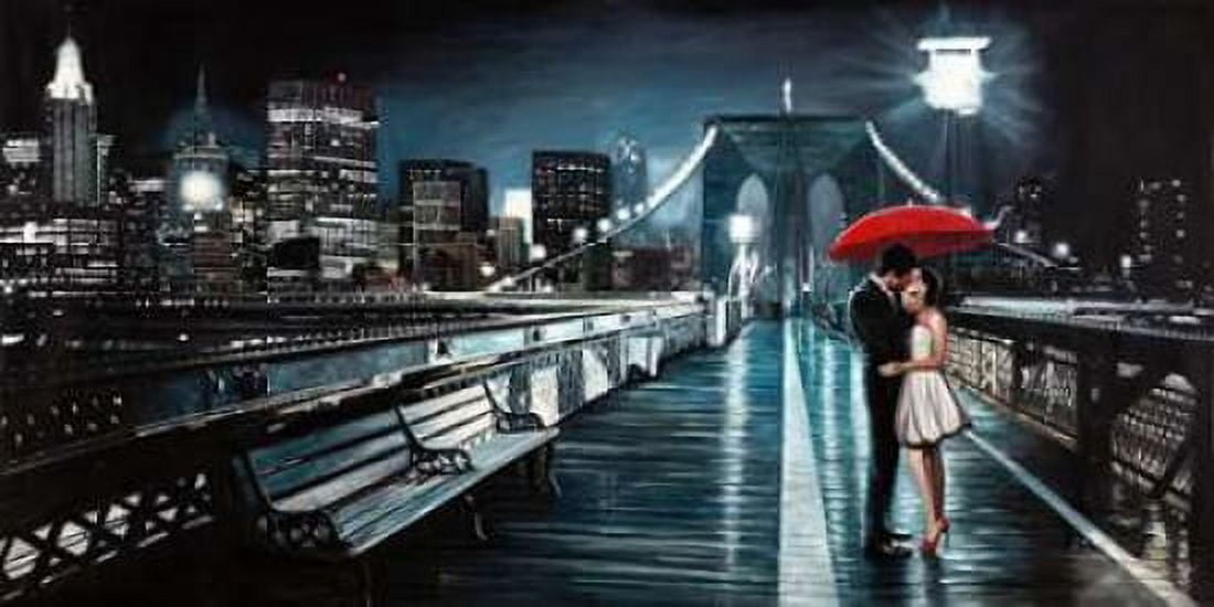 Kissing on Brooklyn Bridge Canvas Art - Pierre Benson (10 x 20)