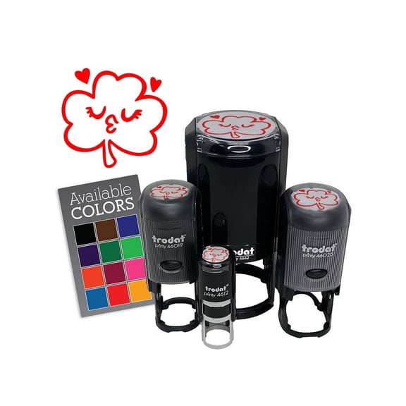 Kissy Face Irish Shamrock Clover Saint Patricks Day Self-Inking Rubber Stamp Ink Stamper for Stamping Crafting Planners - 1/2 Inch Mini - Green Ink