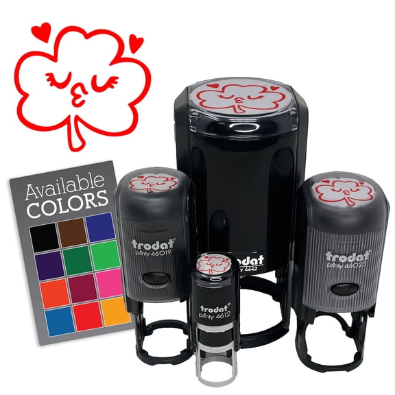 Kissy Face Irish Shamrock Clover Saint Patricks Day Self-Inking Rubber Stamp Ink Stamper for Stamping Crafting Planners - Black Ink - Mini 1/2 Inch
