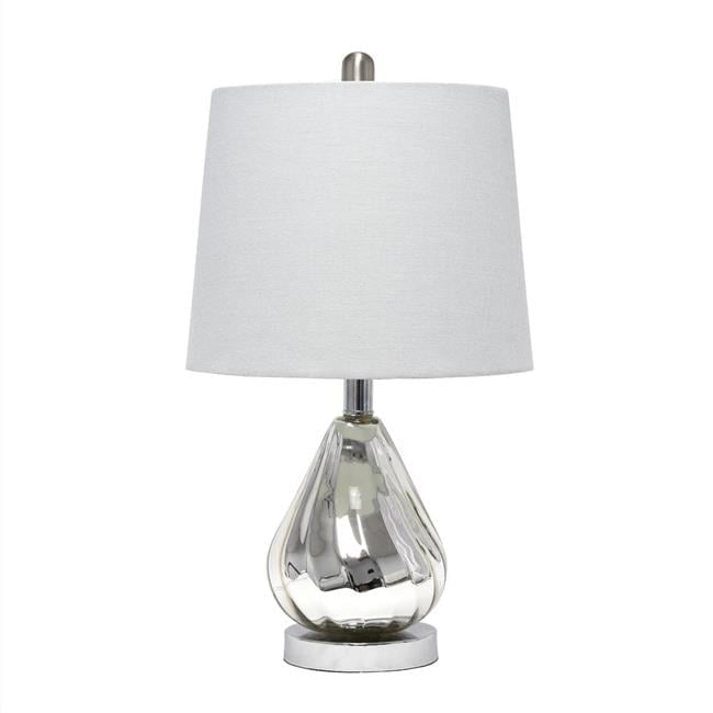 Gray Chrome Droplet Nightstand Lamp with Fabric Shade