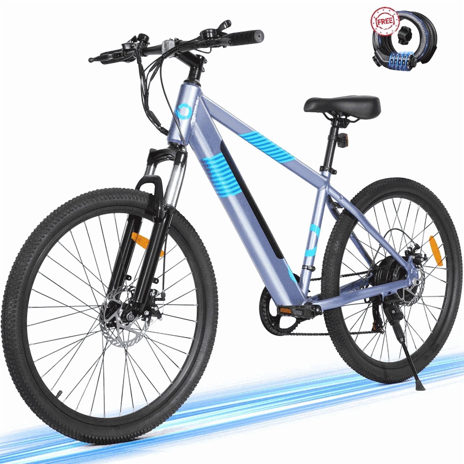 MIHOVER 26*1.95" Electric Bike for Adults 500W Peak 20MPH, 36V Removable Battery Shimano 7-Speed, UL2849 Certified City & Light Off-Road E-Bike with Lock - Blue