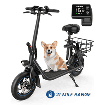 MIHOVER 21 Miles Range Foldable 450W Electric Scooter with Seat for Adult , 12" Wheels, Basket & Adjustable Seat, 16MPH