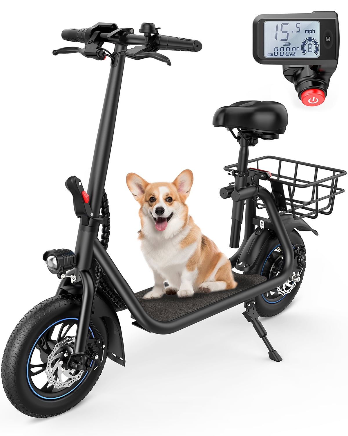 Kistp 450W Electric Scooter with Seat for Adult, 12 inch Commuter Electric Scooter with Basket - up to 21 Miles 15.5MPH - image 1 of 9