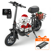 MIHOVER 19MPH Foldable 550W Electric Scooter with Seat for Adult, 12 inch Commuter E Scooter for Pets with Front & Back Basket & Dog Mat, Bigger Seat - up to 21 Miles
