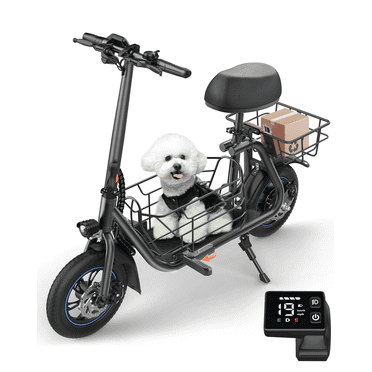 MIHOVER 19MPH Foldable 550W Electric Scooter with Seat for Adult，12 inch Commuter Electric Scooter for Pets with Front & Back Basket, Bigger Seat - up to 21 Miles