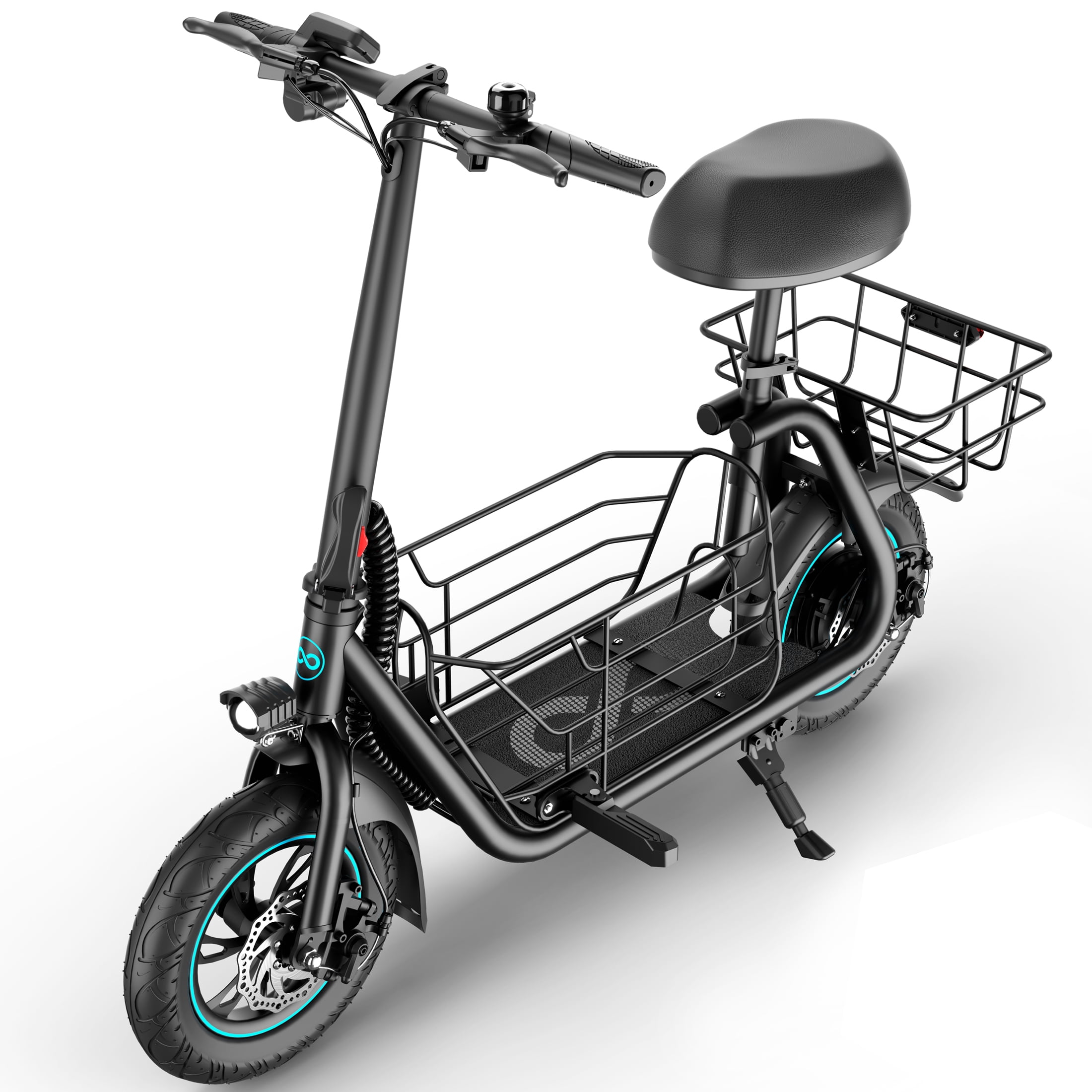 Kistp 550W Electric Scooter Seat Adult 12 inch Commuter Pets Front Back Basket Pets Bigger 20 Miles 18 6MPH