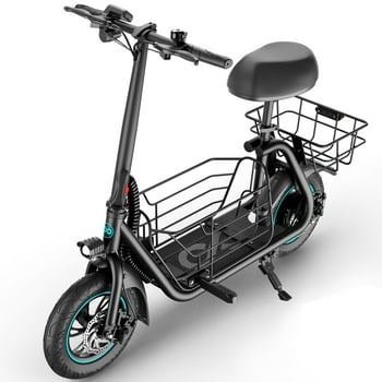 MIHOVER 550W Electric Scooter with Seat for Adult, 12 inch Commuter Electric Scooter for Pets with Front & Back Basket for Pets, Bigger Seat - up to 20 Miles 18.6MPH