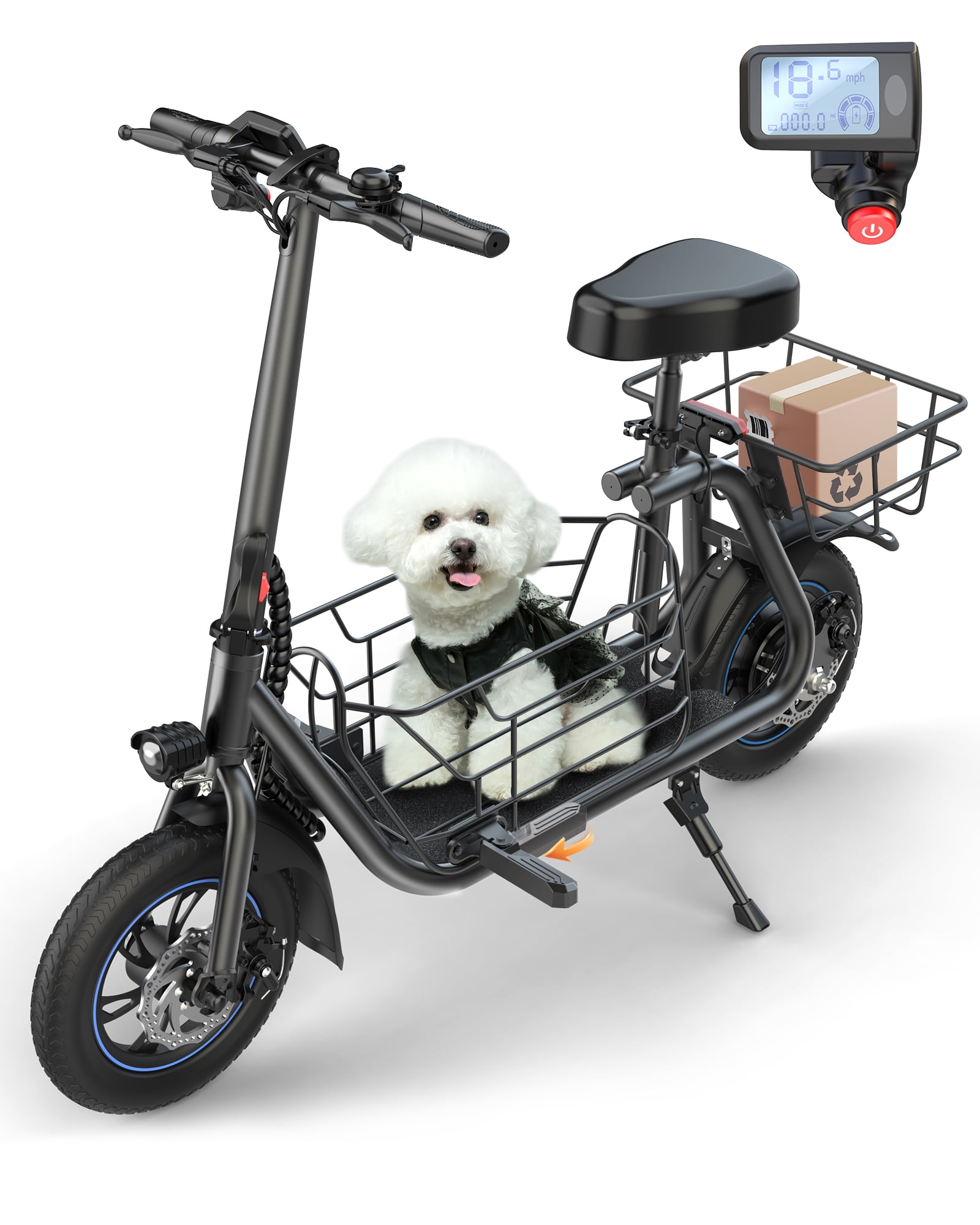 Kistp 550W Electric Scooter Seat Adult 12 inch Commuter Pets Front Back Basket Pets Bigger 20 Miles 18 6MPH