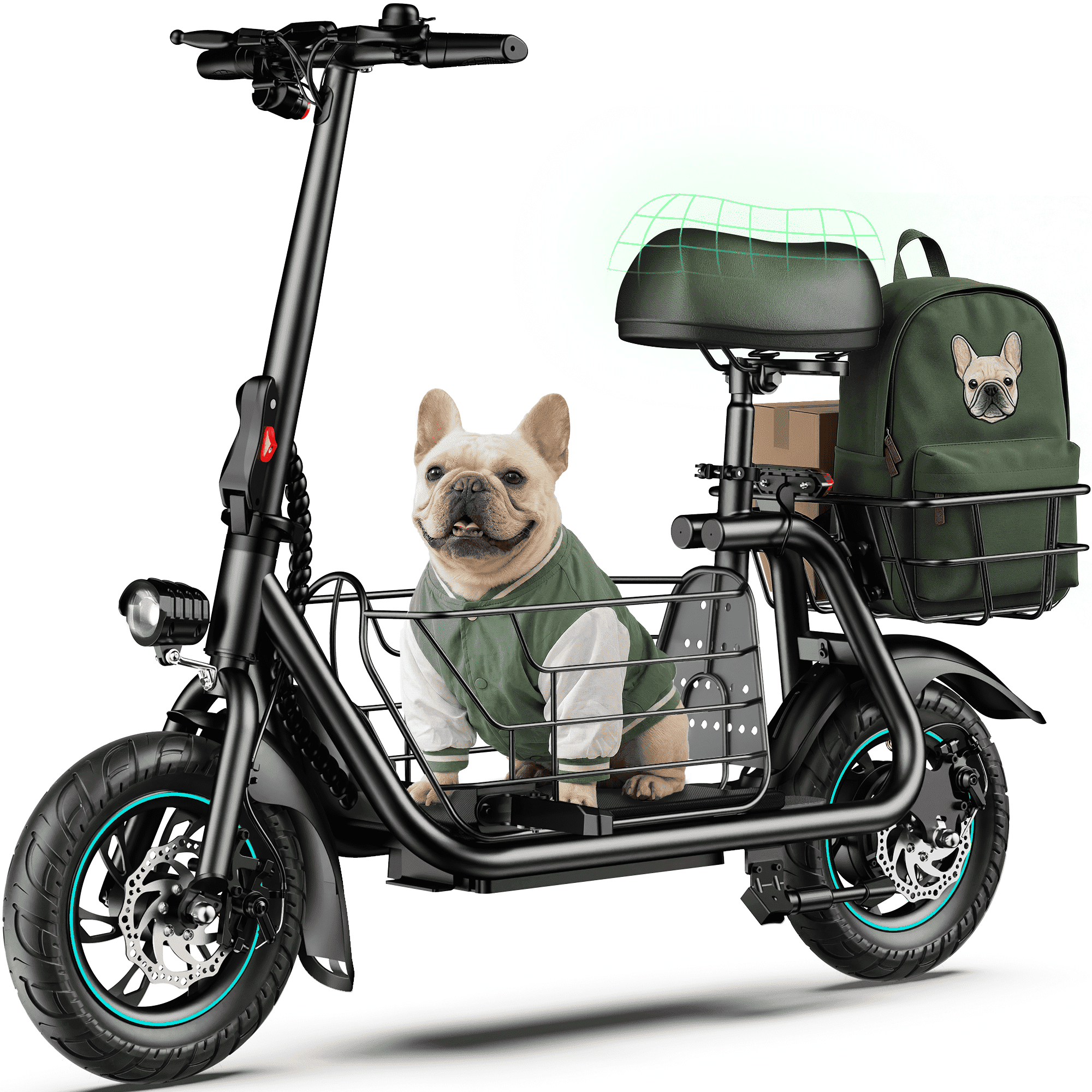 MIHOVER 550W Pet Friendly Electric Scooter with Seat for Small Dogs, 12" Electric Scooters for Adults, Dual Baskets 36V 7.8AH Battery, UL2272 Certified