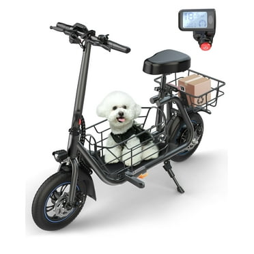MIHOVER 550W Electric Scooter with Seat for Adult, 12 inch Commuter Electric Scooter for Pets with Front & Back Basket for Pets, Bigger Seat - up to 20 Miles 18.6MPH