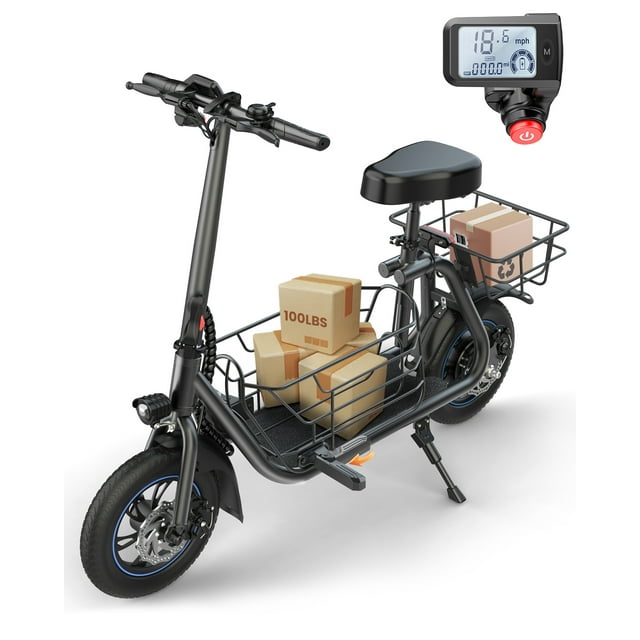 Kistp 550W 12″ Commuter Electric Scooter with Seat, Front & Back Basket