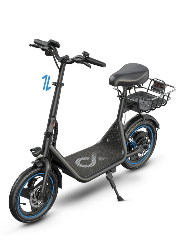 Kistp 600W Electric Scooter with Seat for Adult,14 inch Commuter Electric Scooter with Dual Shock Absorbers and Basket-up to 25 Miles 18.6MPH Rear Basket