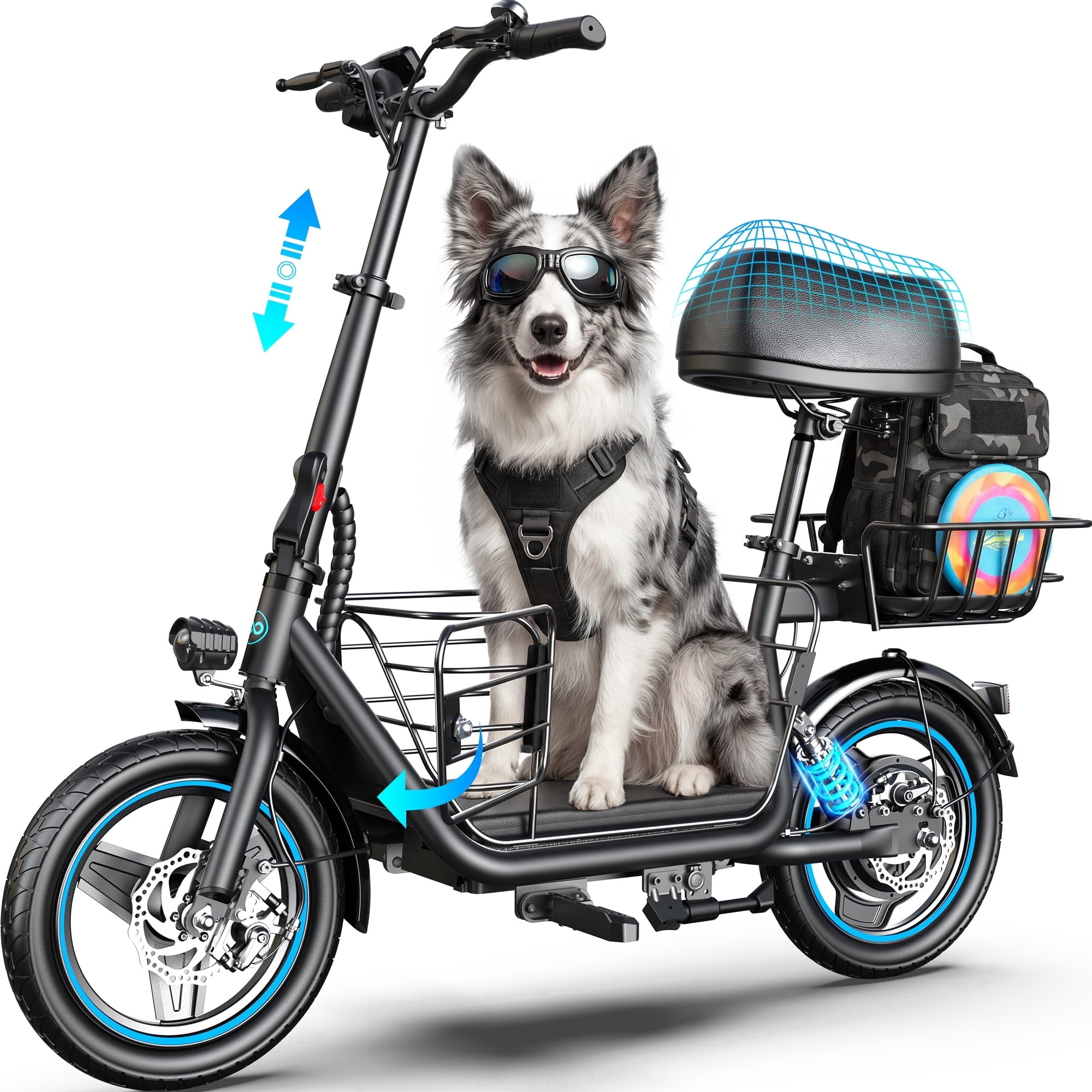 MIHOVER Electric Scooter with Seat for Adults & Medium Dogs, 650W Pet Scooter, 14" Tires, 30 Mile Range, 300 LBS, UL2272 Certified for Walks, Park Trips & Daily Rides