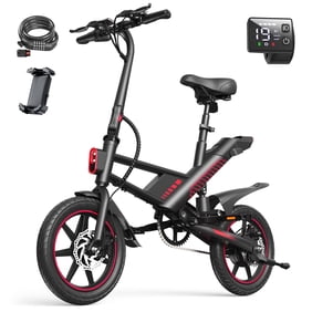 MIHOVER 14" Mini Electric Bike for Adults & Students, 3 Modes 30 Miles Range Rear Suspension,  E-Bike with Phone Holder & Lock, UL2849 Certified-Black