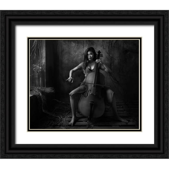 Kisworo, Sebastian 14x12 Black Ornate Wood Framed with Double Matting Museum Art Print Titled - The Cellist