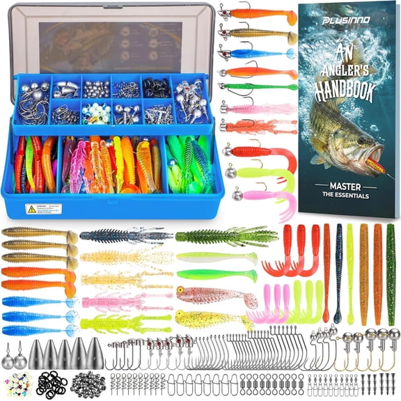 Kit, 211pcs Tackle Box with Tackle Included, Bass Fishing Kit with Pre-Rigged Jig Head Lures, Soft Baits, Hooks, Weights, Freshwater Fishing Gear for Walleye Crappie Trout
