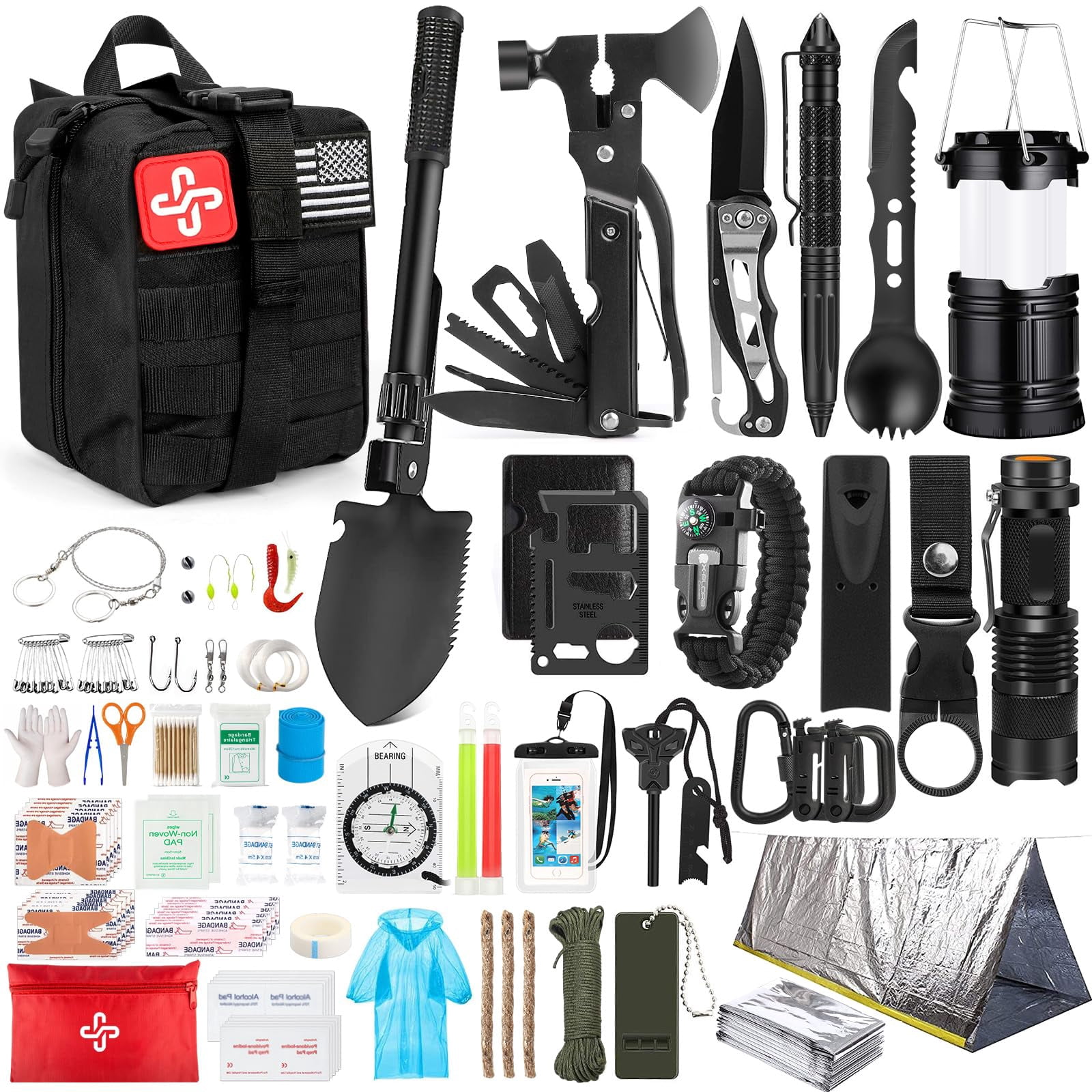Kit  250pcs Gear First Aid With Molle System Compatible Bag And Emergency Tent For Earthquake Outdoor Adventure Hiking Gifts Men Women