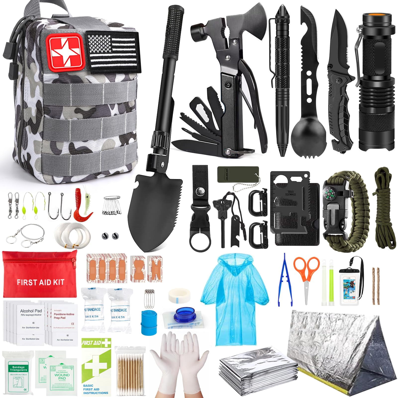 Kit  294 Gear First Aid With Molle System Compatible Bag And Emergency Tent For Earthquake Outdoor Adventure Hiking Gifts Men Women