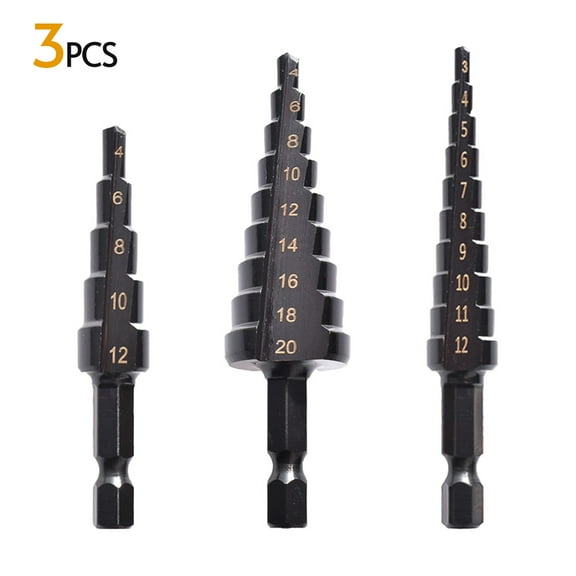 Kit 3PCS HSS Cobalt Stepped Drill Bit Set Practical Black Nitride Coated Metal Drilling Bits Kit For Thin Iron/Steel/PVC/Wood Panel
