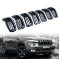 thumbnail image 1 of Kit 7pcs For 2014-2018 Jeep Cherokee 4-Door Black Mesh Grille Grill Cover Retro Gray Ring Trim Insert, 1 of 6