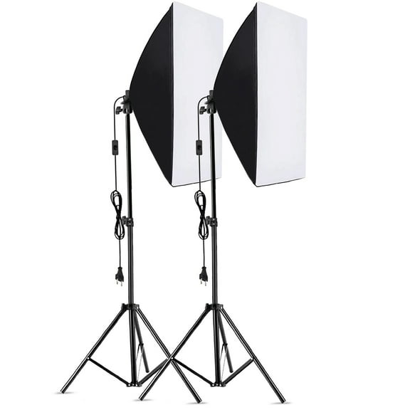 Kit Andoer Studio Photography Softbox Kit With 50x70cm Softbox X 2 + 2M Metal Tripod Stand X 2 For Live Streaming Portrait Product Photo Video