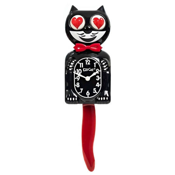 Crimson Royale Heart Eyes Kit Cat Clock 15.5" Full Size Official Red and Black Kit-Cat Klock with Moving Eyes and Tail Retro Style