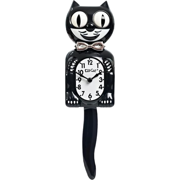 Kit-Cat Tuxedo Clock, Limited Edition Anniversary, Black with Chrome Bow Tie, Classic Moving Eyes and Tail