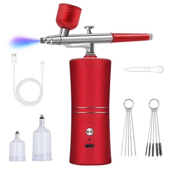 Kit with Compressor,Portable Kit,High-Pressure Non-Clogging Brush Set,Cordless Rechargeable with 0.3mm Nozzle and Cleaning Brush for Painting,Nail Art, Makeup,Easy to Clean