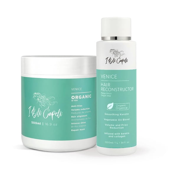 Kit I Belli Capelli Venice Smoothing Keratin 1L/33.8 fl.oz and Venice Organic Treatment B-Tox 500g/17.60 oz