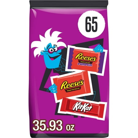 Kit Kat And Reese's Assorted Milk Chocolate Snack Size Halloween Candy, Bulk Bag 35.93 oz, 65 Pieces