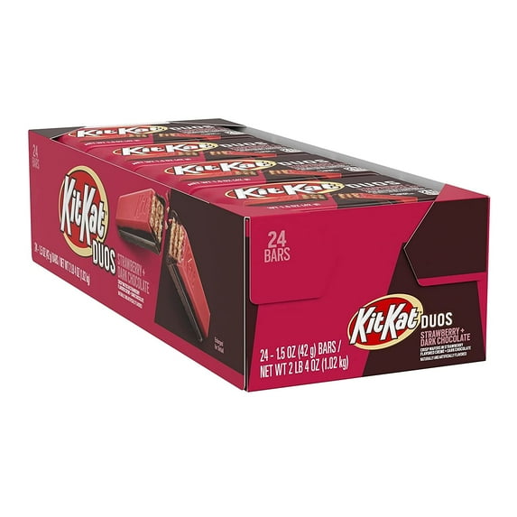 Kit Kat Duos Dark Chocolate & Strawberry Creme Wafer Candy, 1.5 Ounce (24 Count)