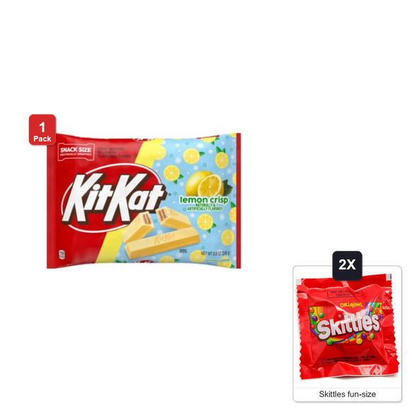 Kit Kat Lemon Crisp Miniatures Candy Bars, 8.8 oz Bag, with 2 Skittles Fun Size
