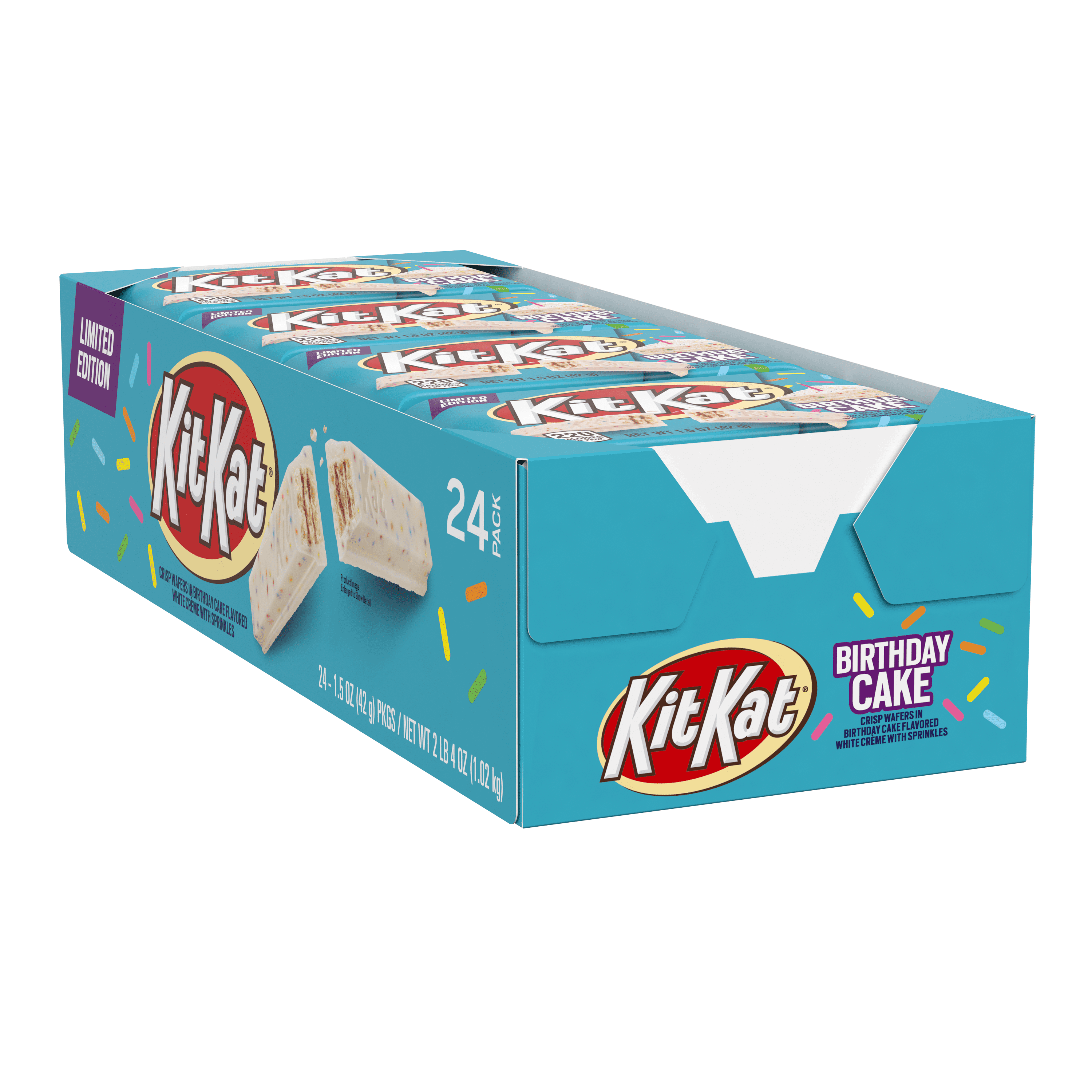 Kit Kat, Limited Edition Crisp Wafers in Birthday Cake Flavored White Crème with Sprinkles Candy Bar Box, 1.5 Oz, 24 ct. - Walmart.com