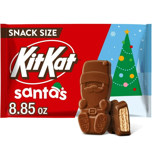 Kit Kat Milk Chocolate Wafer Snack Size Santas Christmas Holiday Candy Stocking Stuffers, Bag 8.85 oz