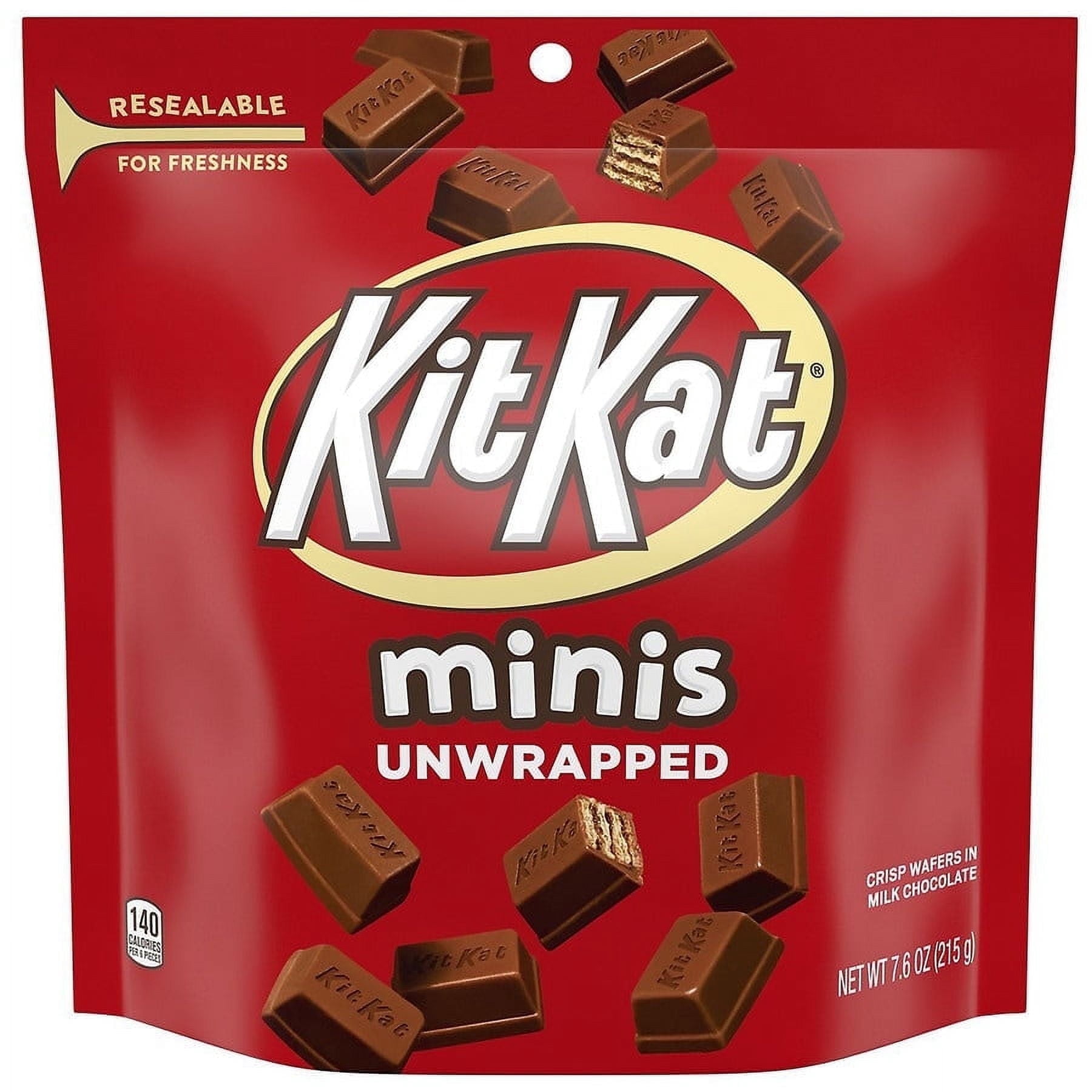 Kit Kat Minis Unwrapped, Wafer Candy Bar, Resealable Pouch Milk Chocolate 7.6 oz Pack of 2
