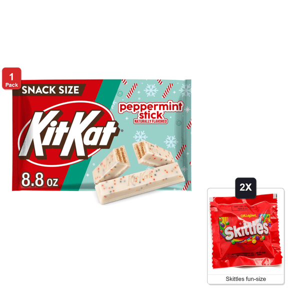 Kit Kat Peppermint Stick Flavored Wafer Snack Size, Candy Bag, 8.8 oz, with 2 Skittles Fun Size