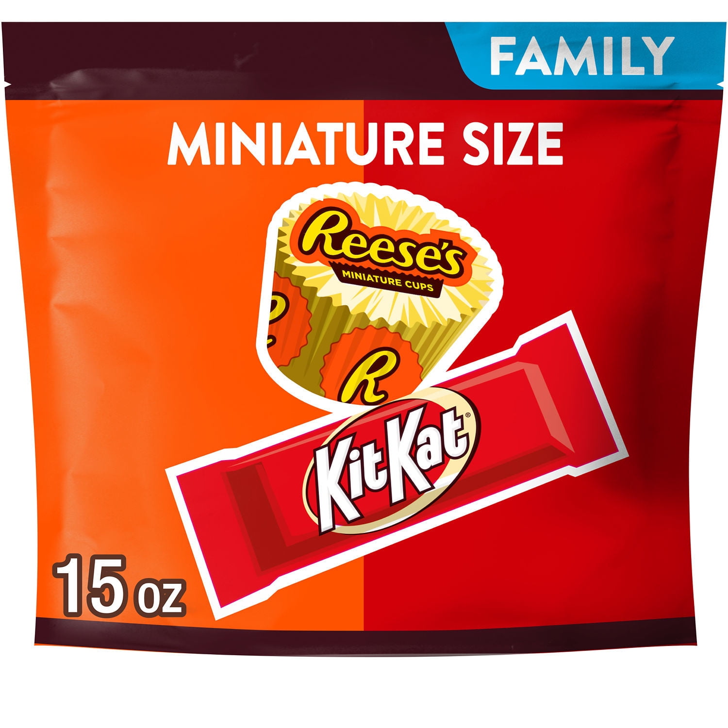 Kit Kat and Reese's Miniatures Assorted Milk Chocolate Candy, Family Bag 15 oz