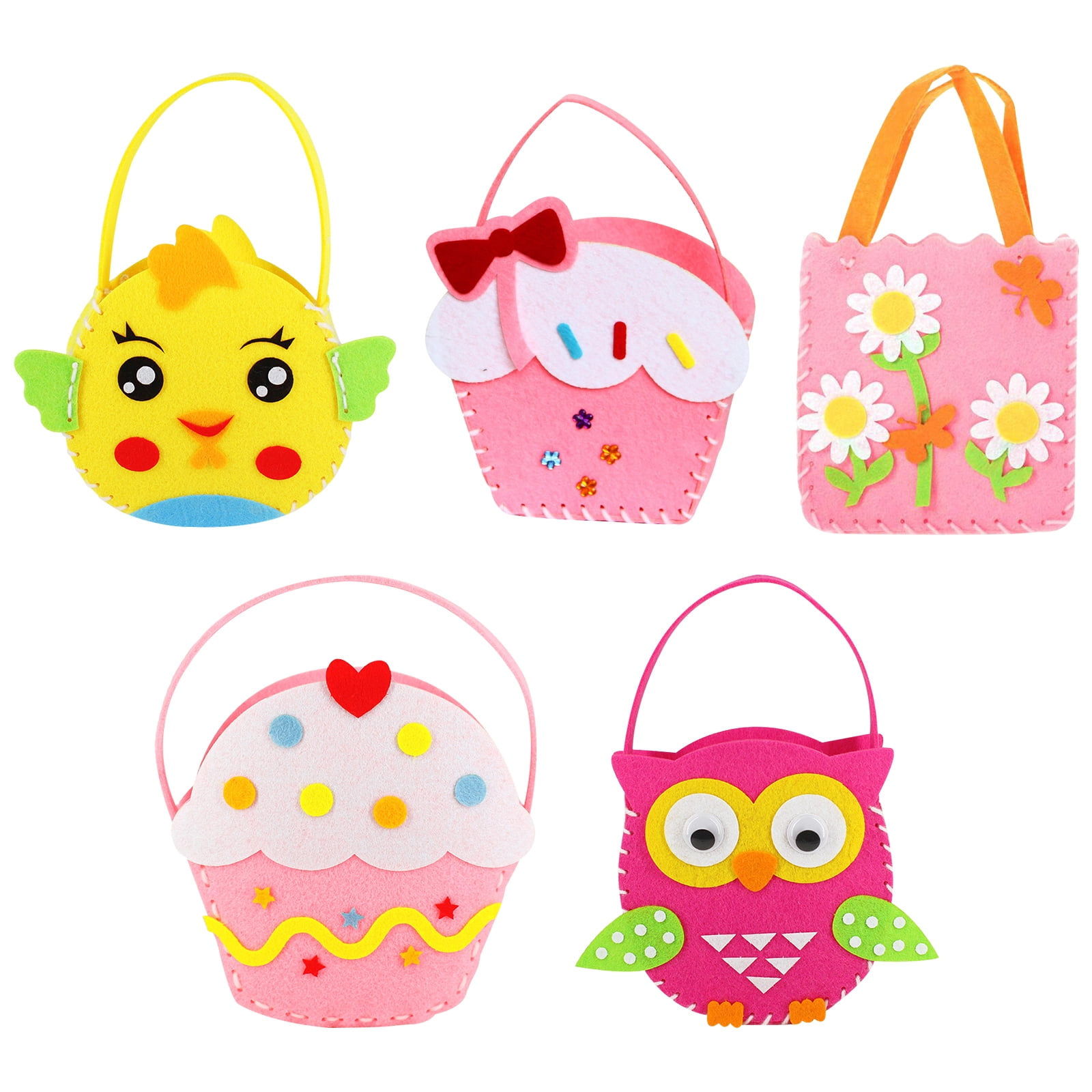 Howooi 5 Sets DIY Handbag Making Kits Kids Handmade Nonwoven Bag Kits (Random Style)