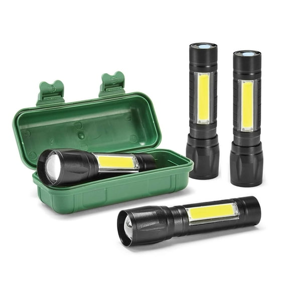 Kit LED Rechargeable Flashlights w/ Storage Case, Emergency & Camping Gear - 4 Pack