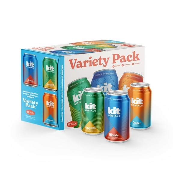 Kit Non-Alc - Non-Alcoholic Craft Beer Variety 12pk Cans, Blonde, Hazy, Golden, 12 FL OZ, 4 Simple Ingredients Gluten-Removed, Vegan Friendly, Dairy Free
