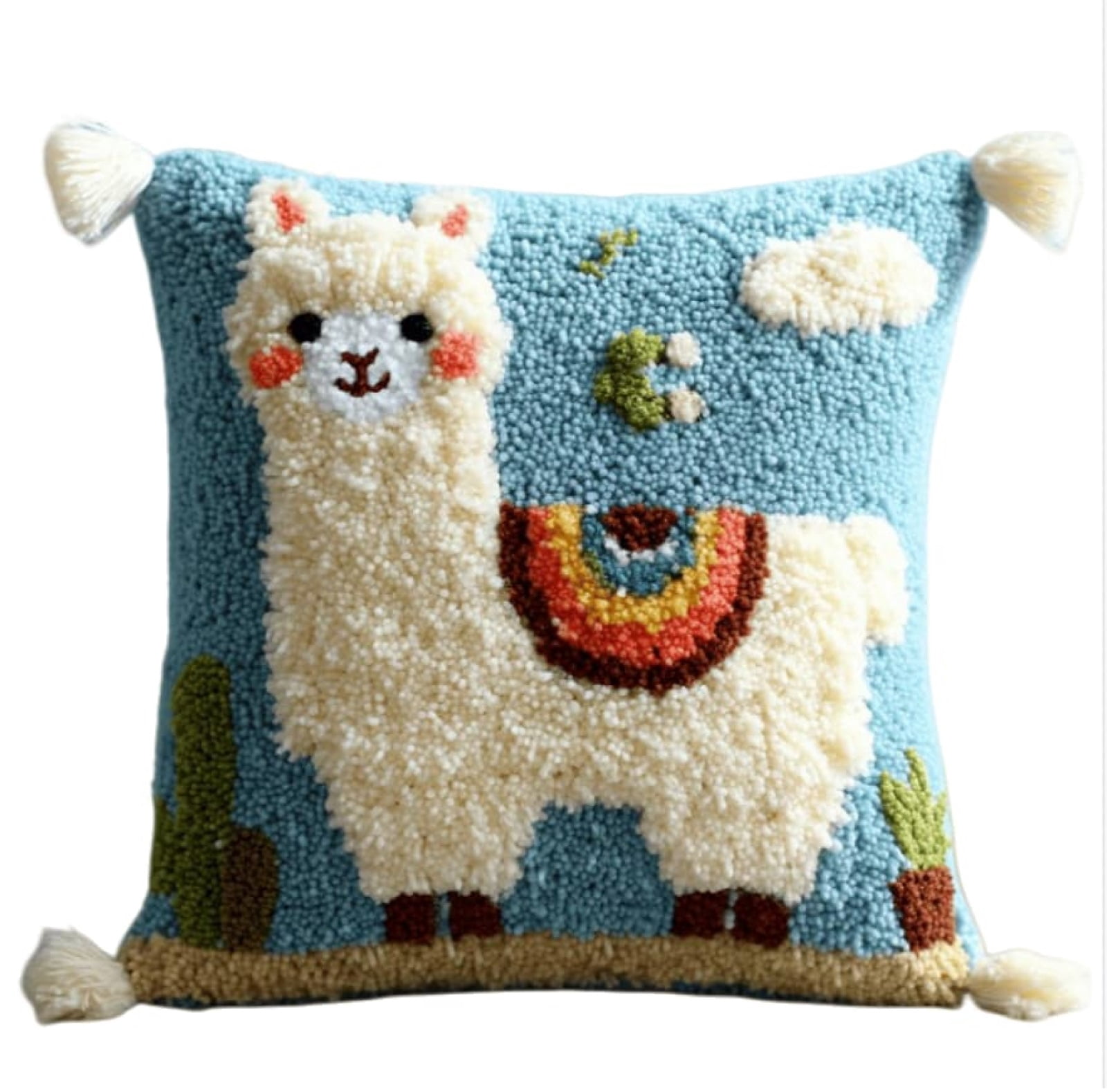 Kit Pre-Printed Hook Alpaca And Latch Rug Kits Latch Hook Cushion Kit For Adults Beginners 17X17 In.Cross-Stitch Embroidery Cushion Cover For Home Sofa