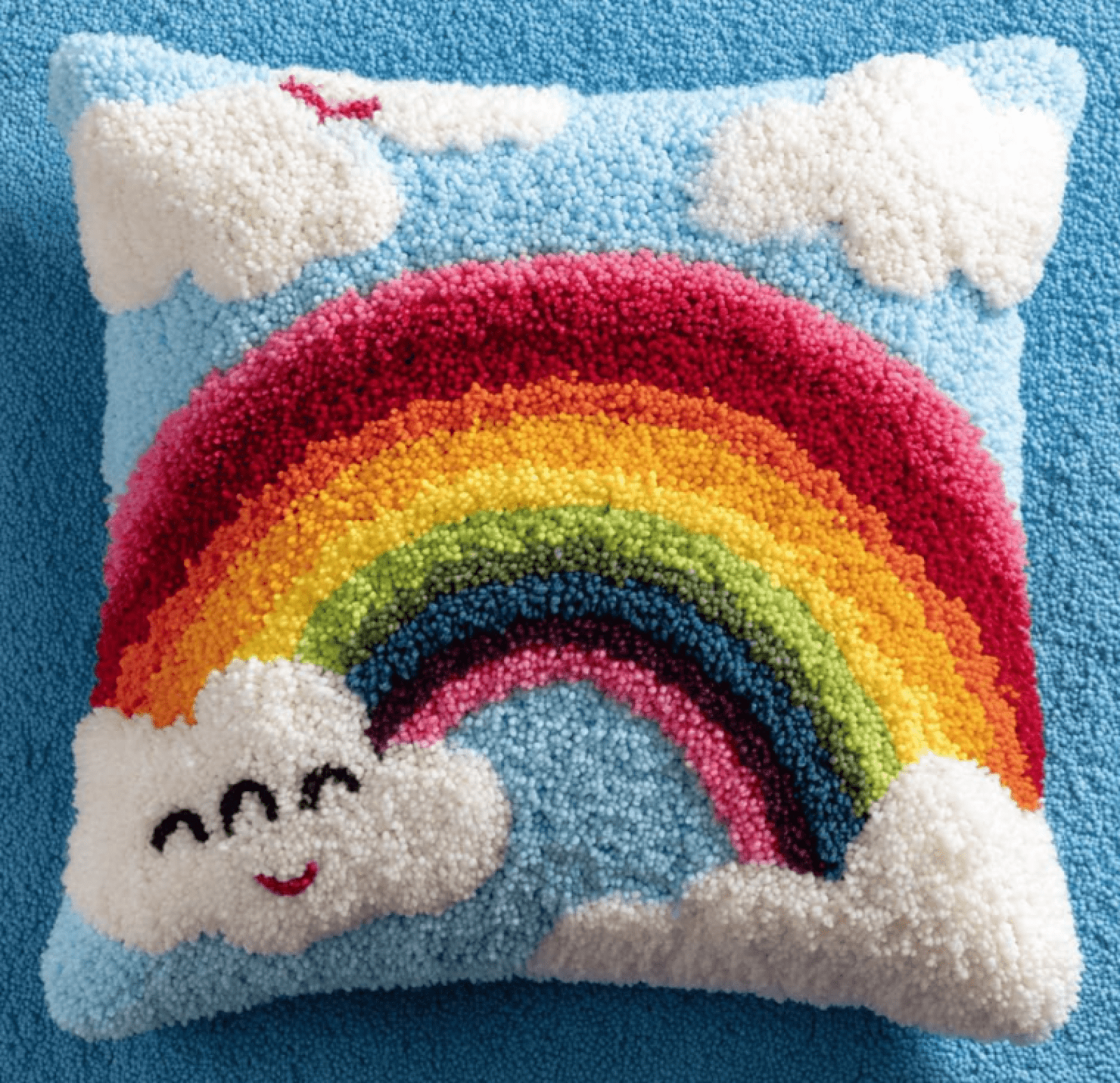 Kit Pre-Printed Hook And Latch Rug Kits Latch Hook Cushion Kit For Adults Beginners Rainbow 17X17 Inch
