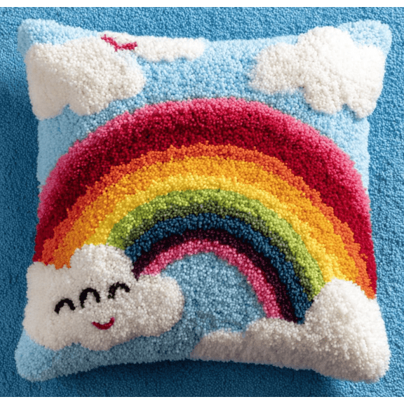 Kit Pre-Printed Hook And Latch Rug Kits Latch Hook Cushion Kit For Adults Beginners Rainbow 17X17 Inch